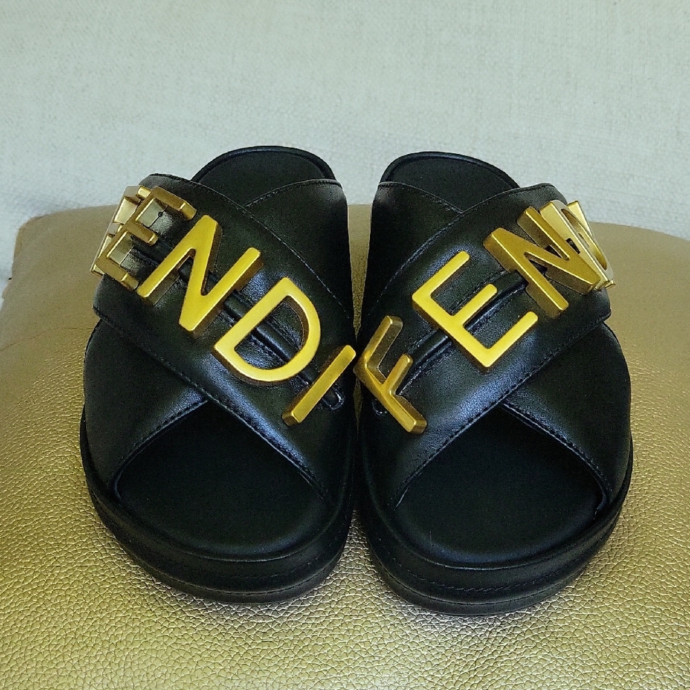 Fendi Black and Gold Sandals